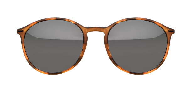 istock Sunglasses isolated on white background. Mockup sunglasses front view closeup design for applying on a portrait. Round shape 2202322885