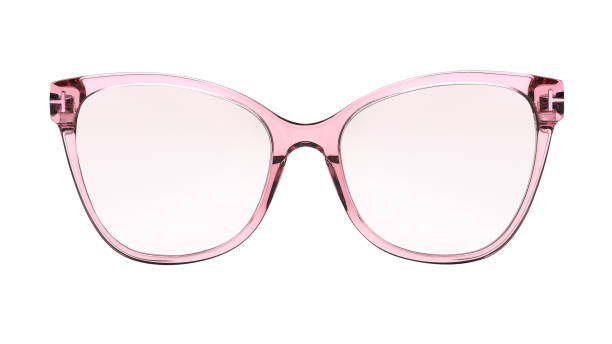 istock Sunglasses isolated on white background. Mockup sunglasses front view closeup design for applying on a portrait. Pink plastic glasses shape cat eye. Fashionable modern vintage accessory eyewear in retro style 2202323967