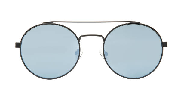 istock Sunglasses isolated on white background. Mockup sunglasses front view closeup design for applying on a portrait. Round shape 2202324122