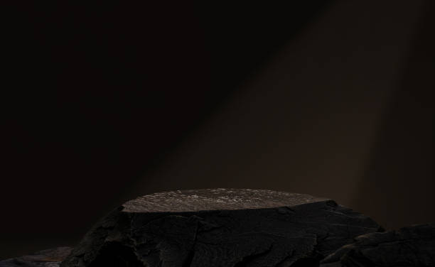 istock Rock stone podium stand display product on brown wall concrete room background, Studio Background with Shadow on Sea Stone mockup Stand pedestal for Cosmetic,Perfume Product Present branding 2202324278