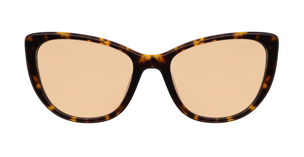 istock Sunglasses isolated on white background. Mockup sunglasses front view closeup design for applying on a portrait. Leopard glasses shape cat eye. Fashionable modern vintage accessory eyewear in retro style 2202324546