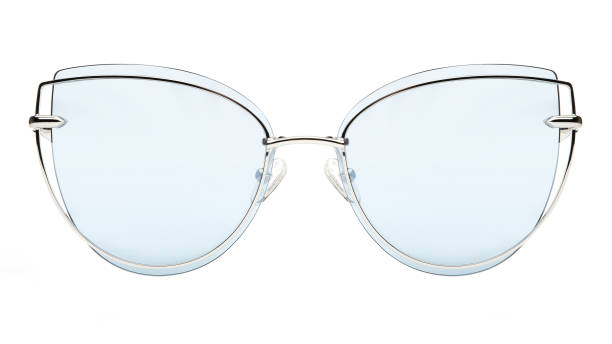 istock Sunglasses isolated on white background. Mockup sunglasses front view closeup design for applying on a portrait. Blue glasses shape cat eye. Fashionable modern vintage accessory eyewear in retro style 2202324615