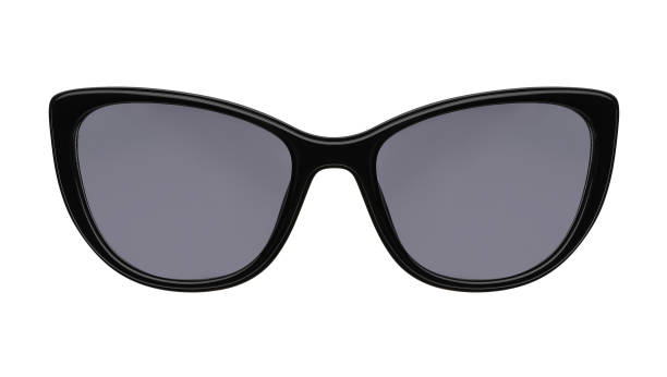 istock Sunglasses isolated on white background. Mockup sunglasses front view closeup design for applying on a portrait. Black glasses shape cat eye. Fashionable modern vintage accessory eyewear in retro style 2202324874