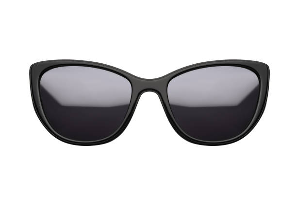 istock Sunglasses isolated on white background. Mockup sunglasses front view closeup design for applying on a portrait. Black glasses shape cat eye. Fashionable modern vintage accessory eyewear in retro style 2202324996