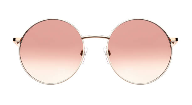 istock Sunglasses isolated on white background. Mockup sunglasses front view closeup design for applying on a portrait. Round shape 2202325707