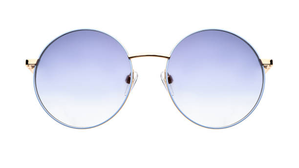istock Sunglasses isolated on white background. Mockup sunglasses front view closeup design for applying on a portrait. Round shape 2202326148