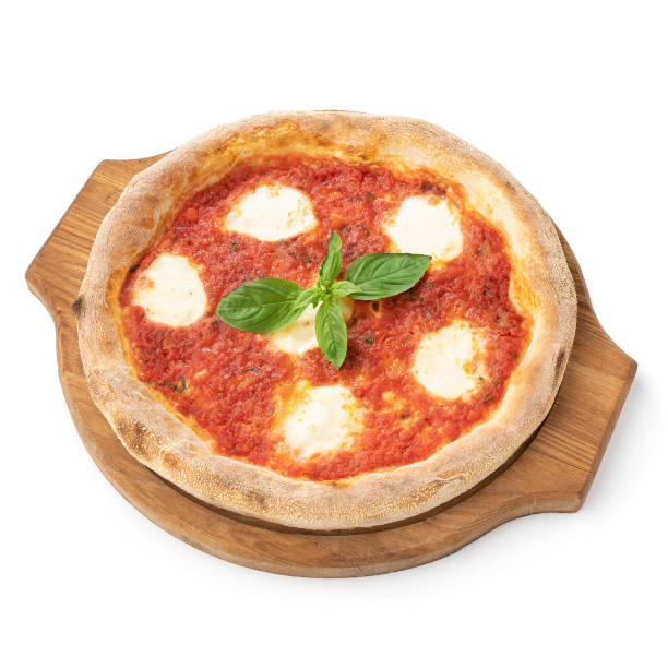 istock Pizza margarita isolated on white background. Pizza with cheese mozzarella, basil and tomato 2202326232