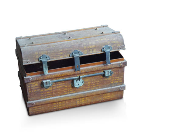 Opened Medieval Chest with Golden Coins Seamless Wallpaper Background. 3D Illustration. File with Clipping Path.