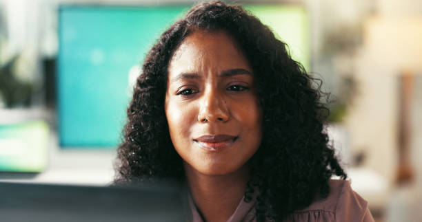 Business, thinking and woman with doubt, laptop and mistake with wonder, email and solution. Person, web designer and employee in workplace, problem solving and online reading for project and option