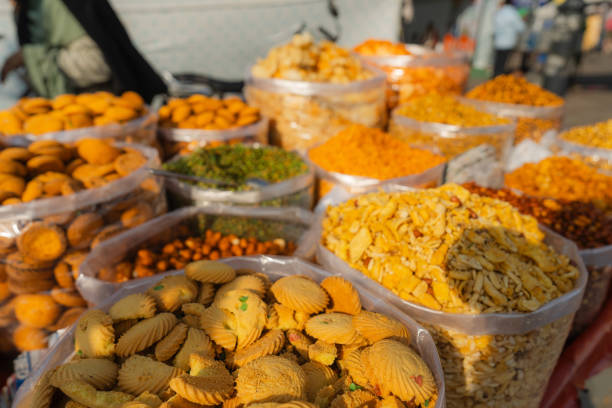 Indian snacks in  street cart vendor in Jaipur
