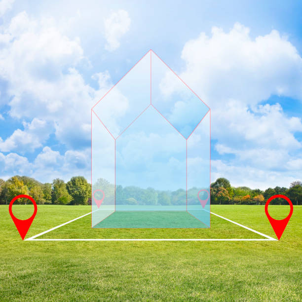 istock Land plot management - real estate concept with a vacant land on a green field available for building construction and housing subdivision in a residential area for sale, rent, buy or investment 2202353201
