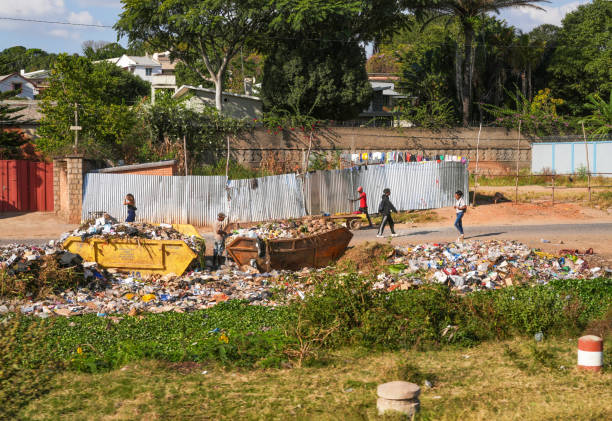 Accra, Ghana – May 04, 2025: Plastic waste is processed for recycling on the University of Ghana campus