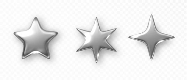 istock Silver star isolated. Christmas stars of various shapes. Realistic  metallic silver design element. 2202356562