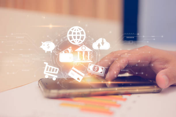 istock Business global internet connection application technology and digital marketing Businessman using smartphone connecting to global internet network online marketing tech 2202357273