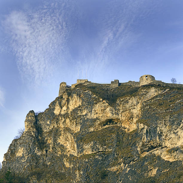 Landscape with castle ruins Griffen. The Burg Griffen is a castle on limestone mountain above the town of Griffen in the Austrian state of Carinthia. The castle was built between 1124 and 1146, currently it is the extensive ruins