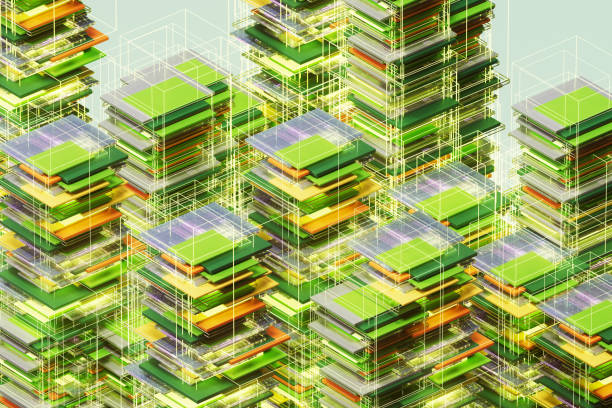 Green technology data cubes processing data with artificial intelligence Green and yellow data cubes processing data with artificial intelligence, representing the concept of green technology and sustainable computing abundance stock pictures, royalty-free photos & images