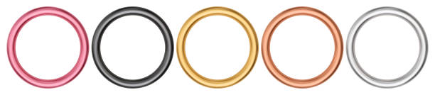 istock Isolated metallic round rings in various colors. Decorative design elements. 3D Rendering. 2202364327