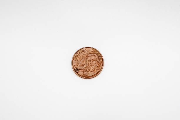 5 cents real coin on a white background in rio de janeiro, brazil.