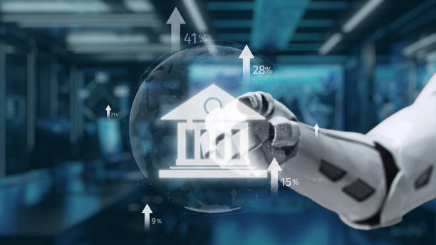 istock Futuristic Robot Hand Interacting with Financial Data and Banking Symbols in a High-Tech Digital Environment. Auvana 2202390119