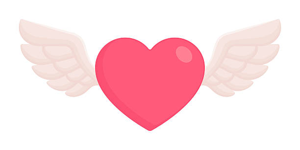 Pink flying heart with angel wings. Love, romance, and Valentine's Day concept. Flat vector illustration isolated on white background This flat vector illustration depicts a red heart with angel wings, symbolizing love, romance, and affection. This illustration is isolated on a white background and highlights concepts of Valentine's Day, passion, freedom, and emotional connection. Perfect for use in greeting cards, wedding invitations, romantic designs, and love-themed decorations. clip art of a cupid free stock illustrations