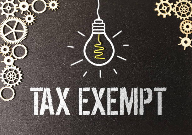 istock TAX EXEMPT - text on wooden block with chart and notebook 2202397925