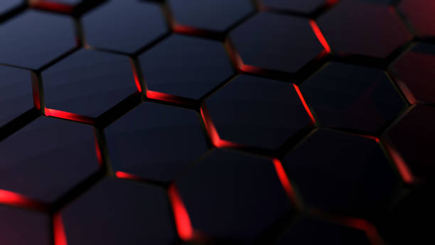 istock Red and Black Hexagon with Glowing Red Light in a Bold 3D Abstract Design 2202414635