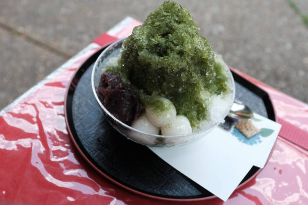 istock Matcha ice cream on the table in the temple. 2202426142