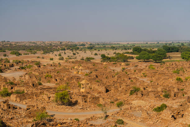 Old ruins in the desert near Jaisalmer  at sunset