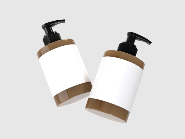 istock Plastic or Glass with dispenser pump bottle and label mockup container packaging isolated on background. 3D template for liquid soap, gel, lotion, cream, shampoo, bath foam, healthcare or medicine 2202435696