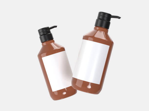 istock Plastic or Glass with dispenser pump bottle and label mockup container packaging isolated on background. 3D template for liquid soap, gel, lotion, cream, shampoo, bath foam, healthcare or medicine 2202435715