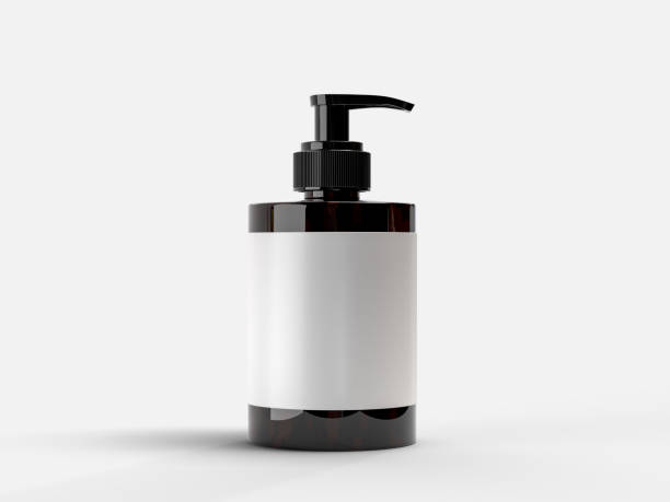 istock Plastic or Glass with dispenser pump bottle and label mockup container packaging isolated on background. 3D template for liquid soap, gel, lotion, cream, shampoo, bath foam, healthcare or medicine 2202435716