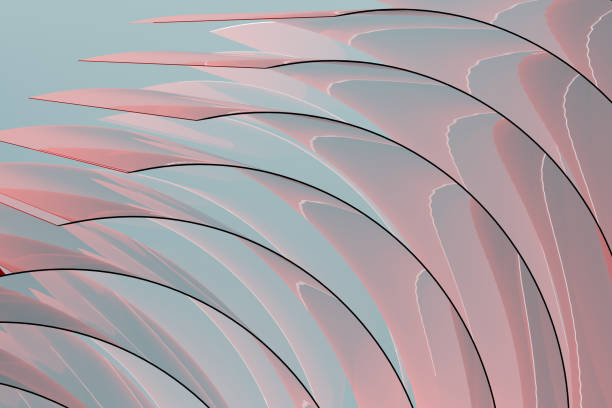 Calm relax abstract background, pattern - curved lines of glass surfaces, layered, reflections on pastel pink blue gradient color. 3D rendering. Geometric minimalist design for medicine, cosmetic.