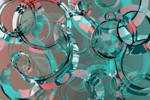 Abstract colorful background with pattern of bubbles, curls, circles of light blue turquoise, pink glossy plastic with energy, dynamic, art, urban vibe for business, science, medicine. 3D rendering.
