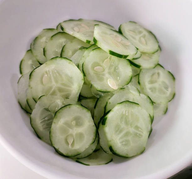 Slices of Japanese cucumber, ready for cooking