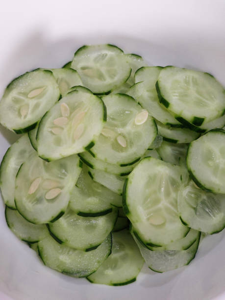 Slices of Japanese cucumber, ready for cooking