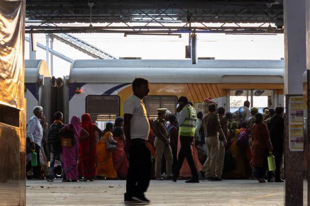 police and railway authorities controlling crowd at platform during mass gathering at mahakumbh image is taken at prayagraj chheoki junction prayagraj uttar pradesh india on Feb 17 2025.