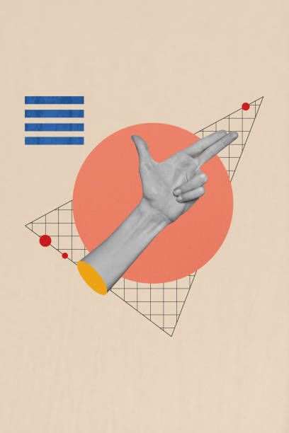 istock Trend artwork sketch design montage 3D collage of triangle circle body language finger symbol gesture showing gun pistol shooting attack 2202457931