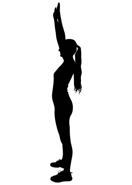 istock Silhouette of athletic woman stretching arms upwards. Vector illustration. 2202458669