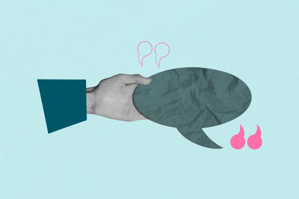 istock Creative sketch art photo collage of hand show icon copyspace icon text chatterbox comma notification speech quotes monologue 2202458793