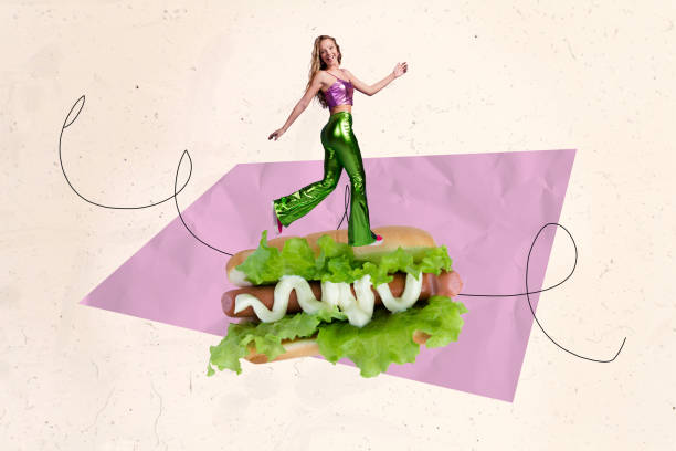 istock Trend artwork template design 3D collage sketch of dinner cook culinary tasty organic bread sausage salad young lady retro style run smile 2202466005
