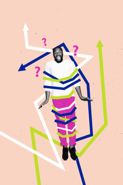 istock Creative composite sketch artwork collage of achievement arrow choice target young man excited face choose way direction question think 2202466143