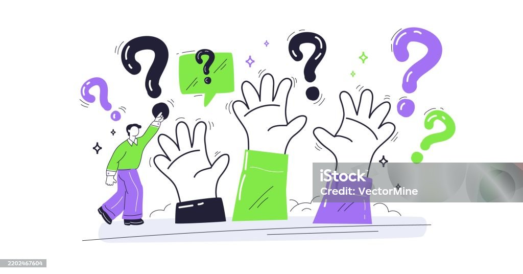 Active Question Question And Answer Session With Raised Hands And Question Marks Stock ...