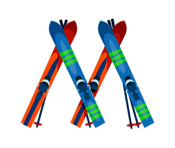 istock Letter M made of vibrant red and blue cartoon skis 2202471341
