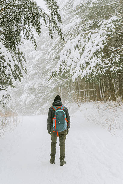 istock Senior man  hiking in the winter  mountain 2202471838