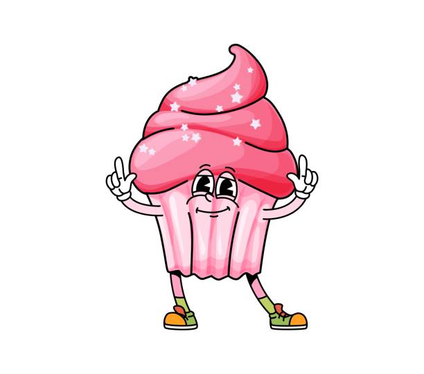 istock Funny groovy cake dessert retro cartoon character 2202471856