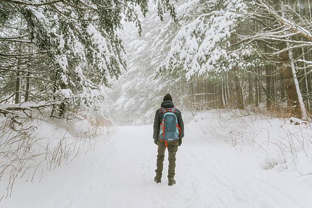 istock Senior man  hiking in the winter  mountain 2202471857