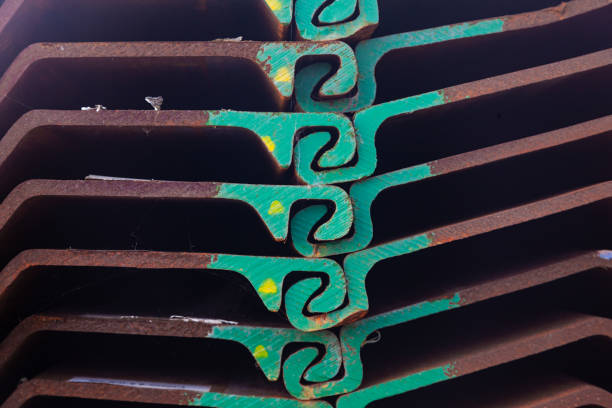 Close-up of rusty steel plates folded into a hook.