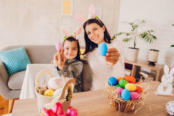 istock Happy mother and daughter at Easter 2202475852