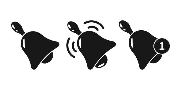 notification bell icon set in flat style. incoming inbox message vector illustration on isolated background. ringing bell sign business concept. - handglocke stock-grafiken, -clipart, -cartoons und -symbole
