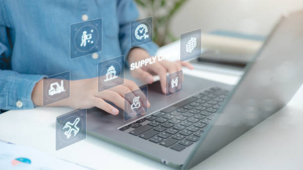 istock Supply Chain Management concept transportation and logistic suppliers, import export and transport industry. network distribution growth. container cargo ship and trucks of industrial cargo freight 2202492634